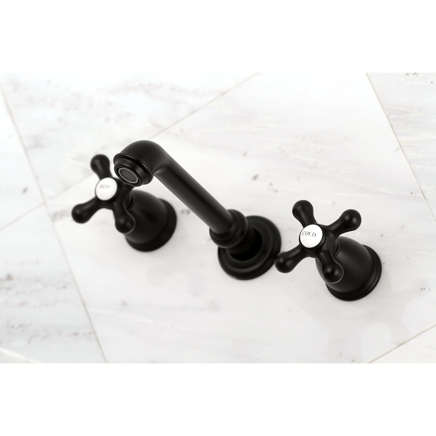 Kingston Tulare KS7120AX - English Country Double-Handle 3-Hole Wall Mount Bathroom Faucet, Matte Black — thumbnail 3